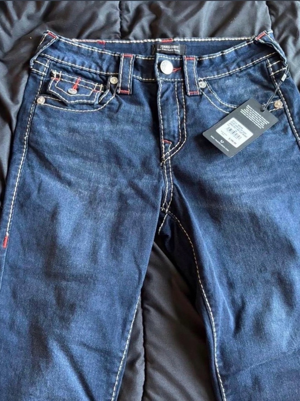 True Religion Women's Dark Blue Skinny Jeans with Contrast Stitching